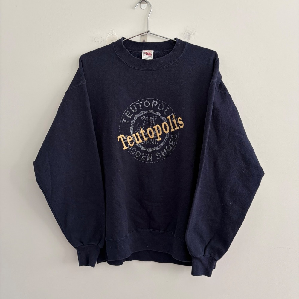 Vintage College House Teutopolis Wooden Shoes Sweatshirt Navy Blue Large